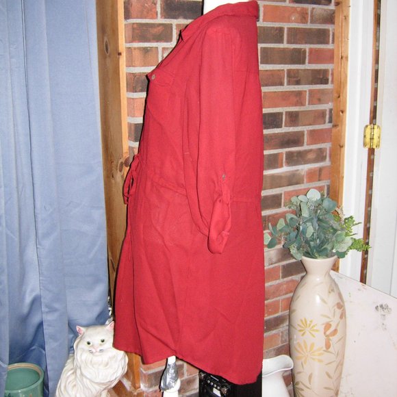 Japna Maroon Tie waist Button Front Shirt Dress XL - Picture 2 of 5